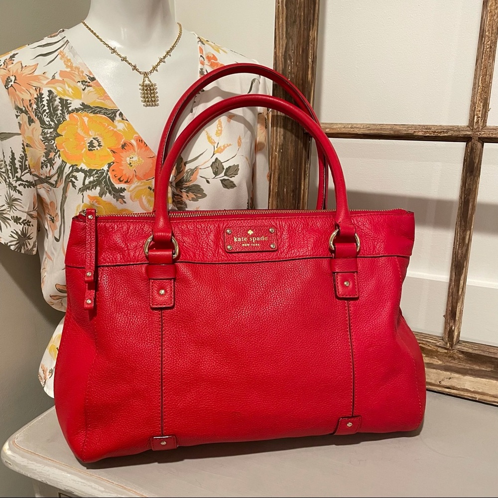 Kate Spade Red Pebbled Leather Carryall Shoulder Bag